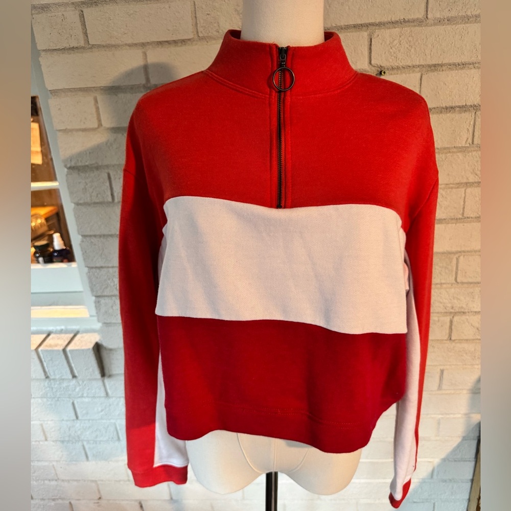 Wild Fable Women's Striped Multicolor Cropped Quarter Zip Size Medium - Picture 2 of 5